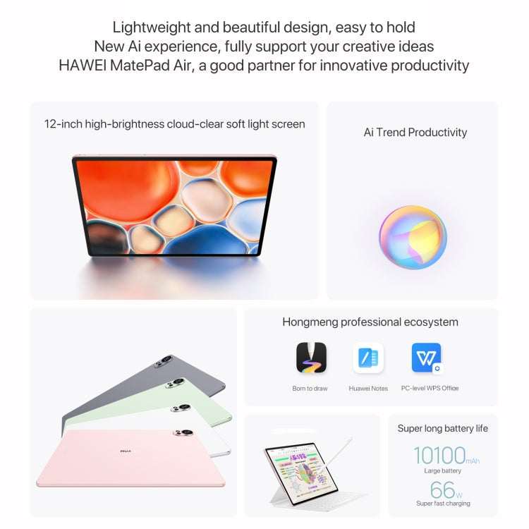 HUAWEI MatePad Air 12 inch WiFi Tablet PC, 12GB+256GB, HarmonyOS 4.2 Hisilicon Kirin 9000W, Not Support Google Play(White)