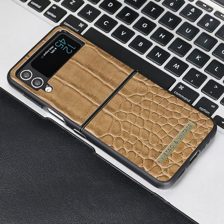 For Samsung Galaxy Z Flip4 VIETAO Crocodile Texture PU Leather Phone Case(Brown)
