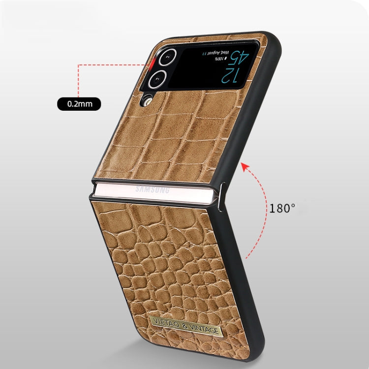 For Samsung Galaxy Z Flip4 VIETAO Crocodile Texture PU Leather Phone Case(Brown)