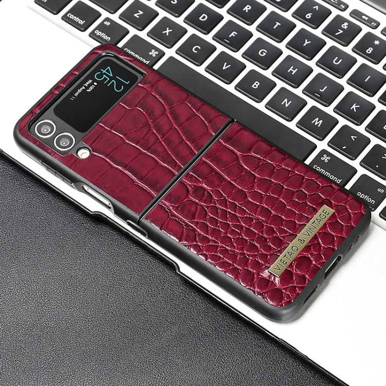 For Samsung Galaxy Z Flip4 VIETAO Crocodile Texture PU Leather Phone Case(Red)