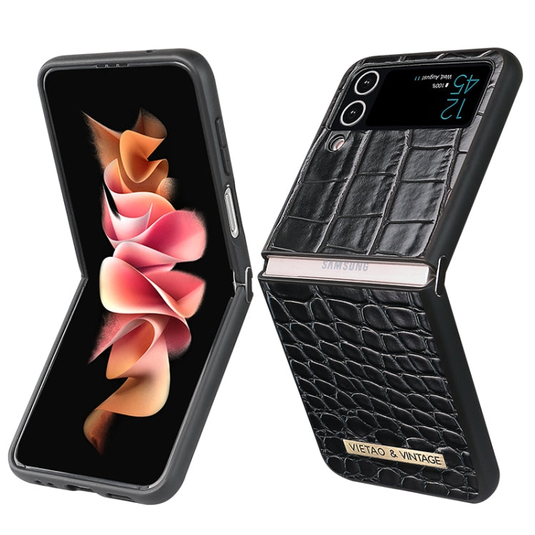 For Samsung Galaxy Z Flip3 5G VIETAO Crocodile Texture PU Leather Phone Case(Black)