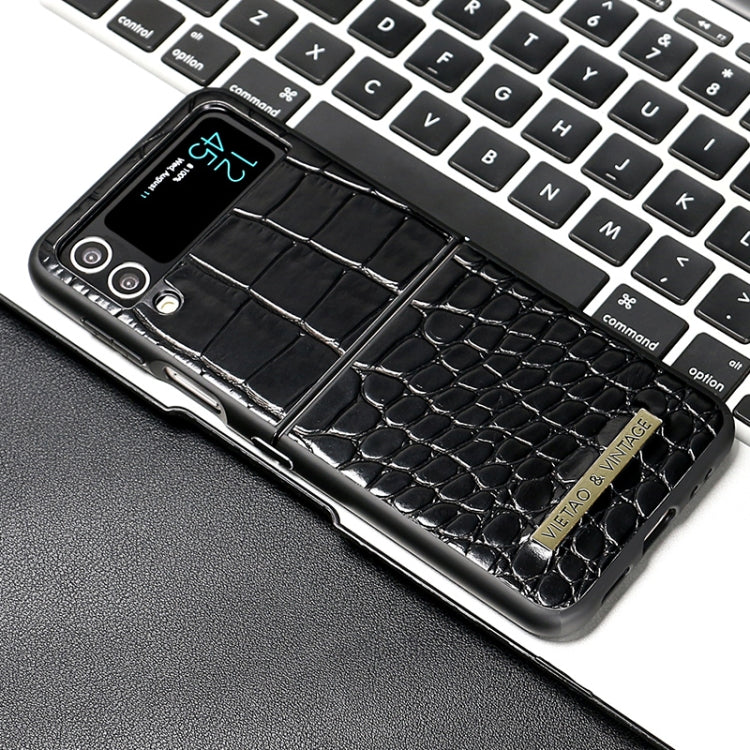 For Samsung Galaxy Z Flip3 5G VIETAO Crocodile Texture PU Leather Phone Case(Black)