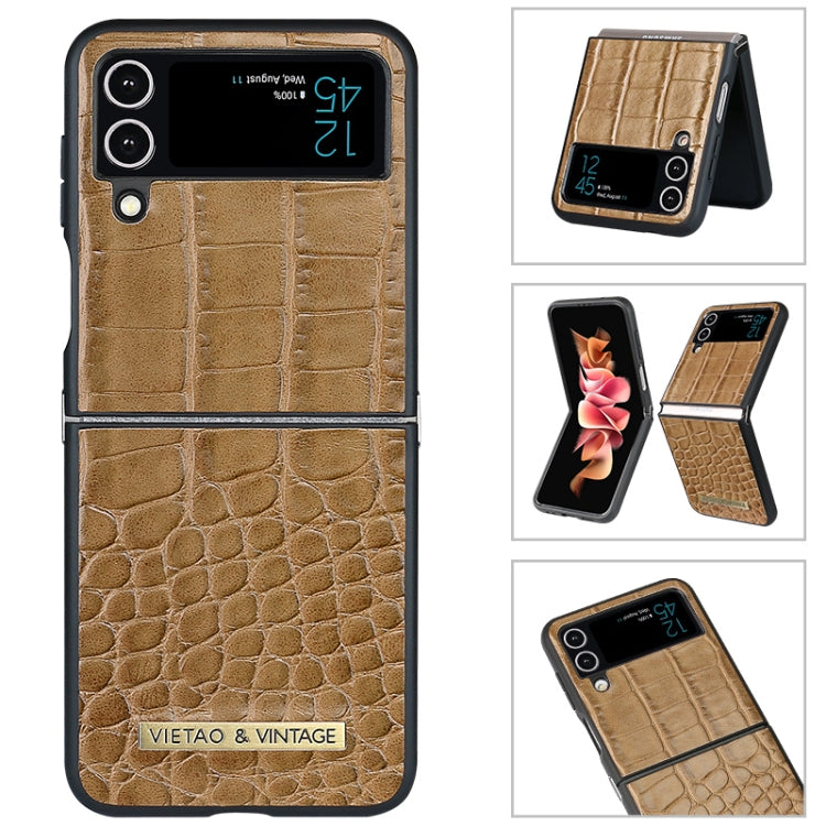 For Samsung Galaxy Z Flip3 5G VIETAO Crocodile Texture PU Leather Phone Case(Black)