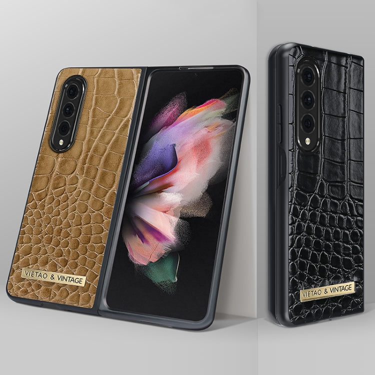 For Samsung Galaxy Z Fold4 VIETAO Crocodile Texture PU Leather Phone Case(Brown)