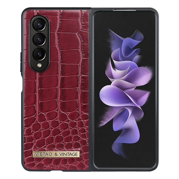 For Samsung Galaxy Z Fold4 VIETAO Crocodile Texture PU Leather Phone Case(Red)