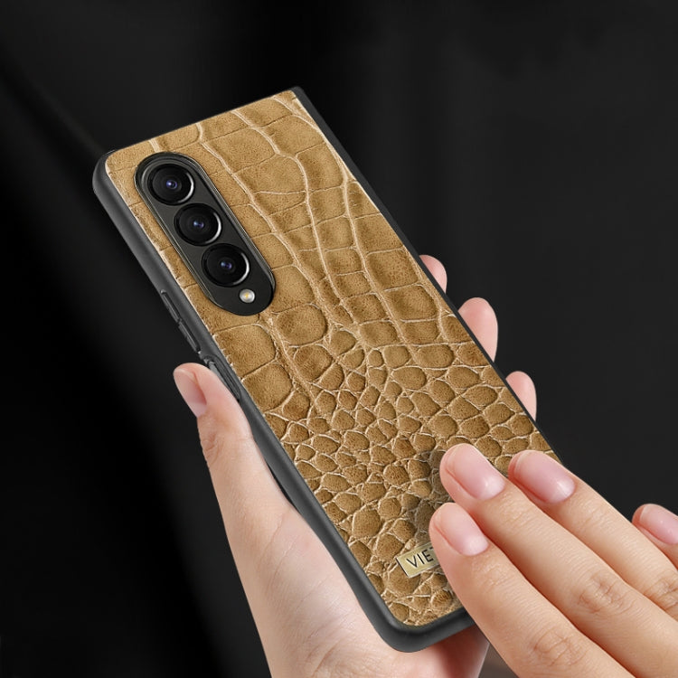 For Samsung Galaxy Z Fold4 VIETAO Crocodile Texture PU Leather Phone Case(Red)