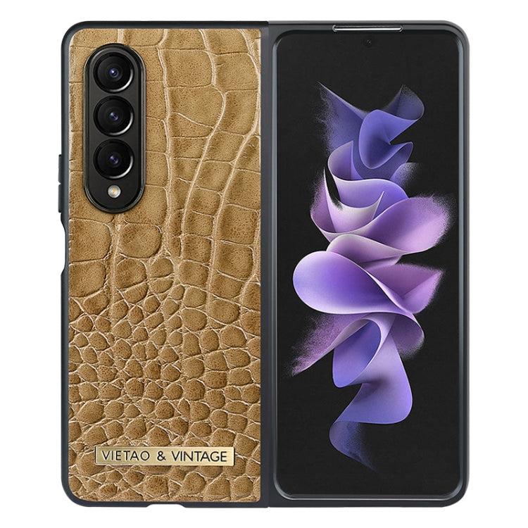 For Samsung Galaxy Z Fold3 5G VIETAO Crocodile Texture PU Leather Phone Case(Brown)