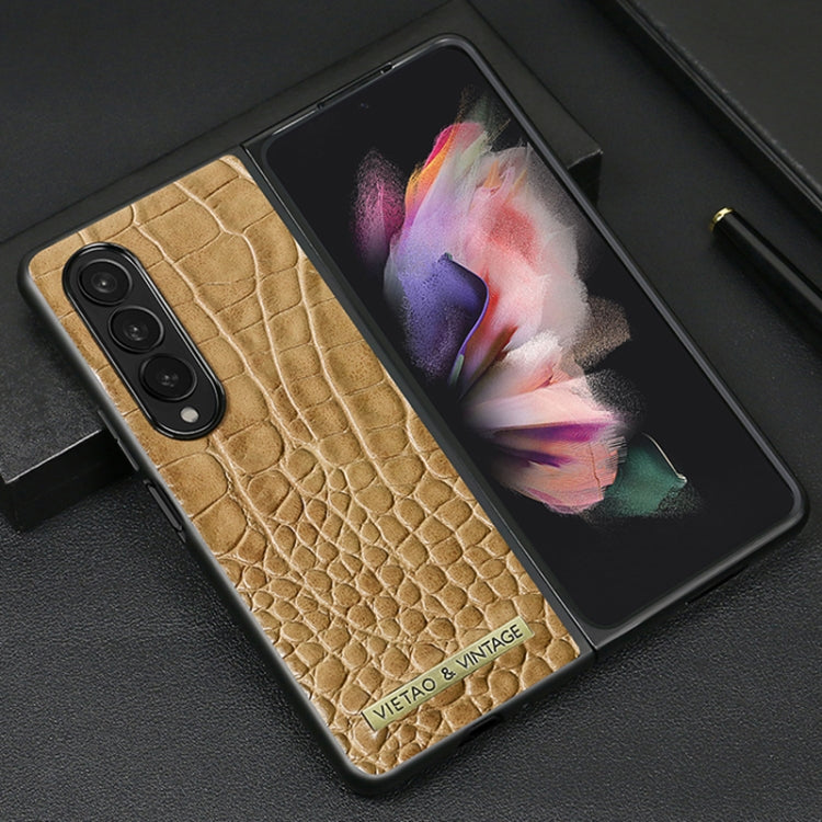 For Samsung Galaxy Z Fold3 5G VIETAO Crocodile Texture PU Leather Phone Case(Brown)