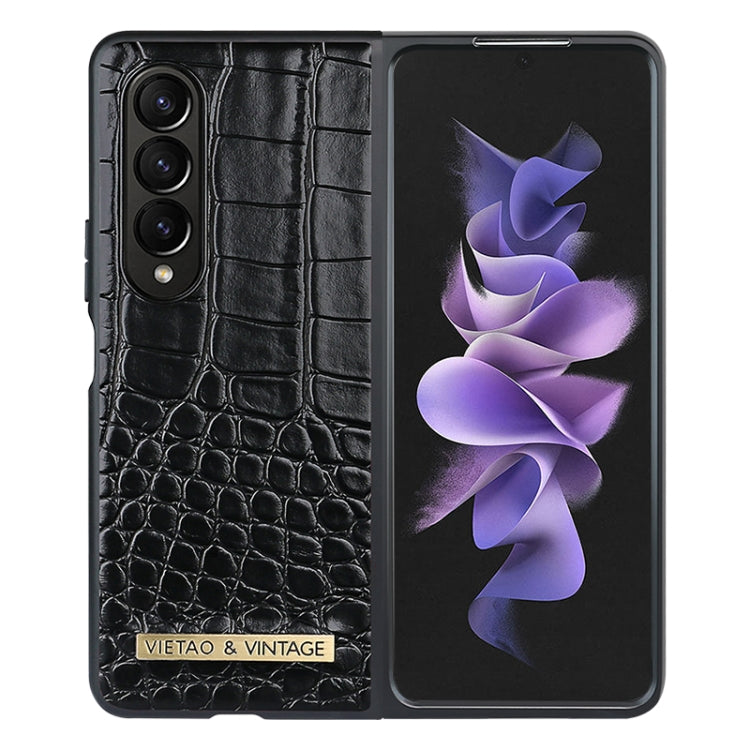For Samsung Galaxy Z Fold3 5G VIETAO Crocodile Texture PU Leather Phone Case(Black)