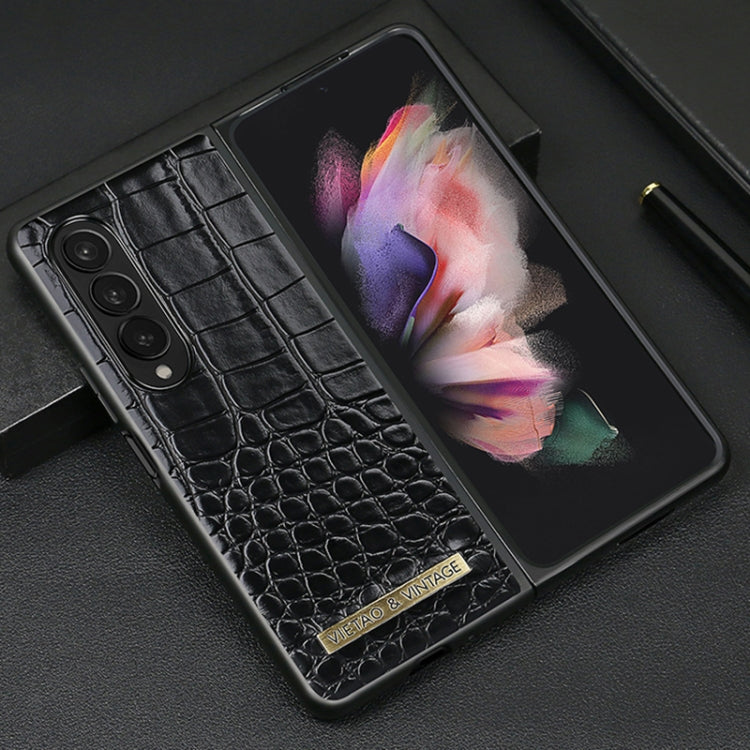 For Samsung Galaxy Z Fold3 5G VIETAO Crocodile Texture PU Leather Phone Case(Black)
