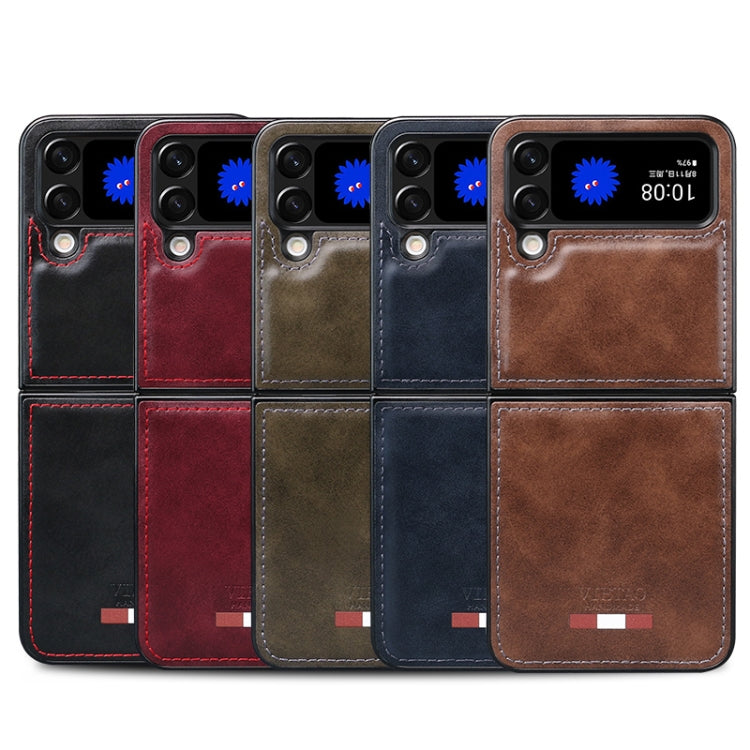 For Samsung Galaxy Z Flip4 VIETAO Plain Leather PU Phone Case(Brown)