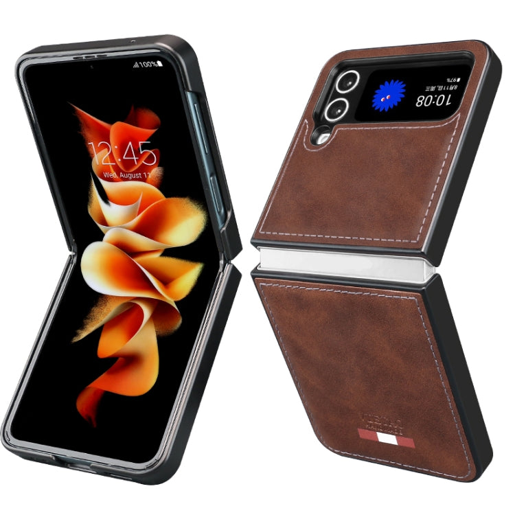 For Samsung Galaxy Z Flip3 5G VIETAO Plain Leather PU Phone Case(Brown)