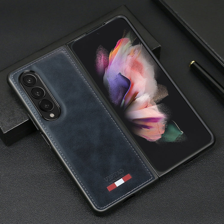 For Samsung Galaxy Z Fold3 5G VIETAO Plain Leather PU Phone Case(Blue)