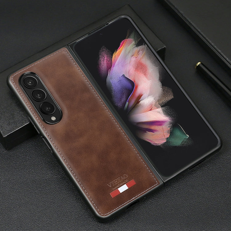 For Samsung Galaxy Z Fold3 5G VIETAO Plain Leather PU Phone Case(Brown)