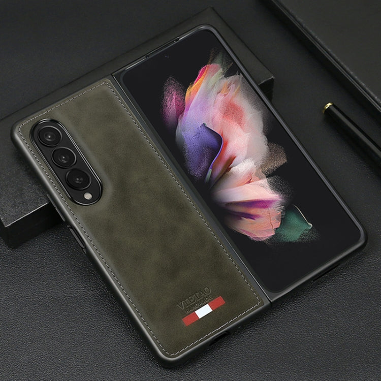 For Samsung Galaxy Z Fold3 5G VIETAO Plain Leather PU Phone Case(Green)