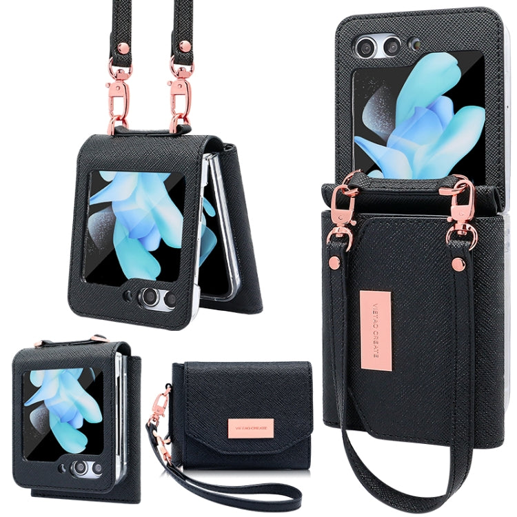 For Samsung Galaxy Z Flip5 VIETAO Portable Wallet Foldable PU Phone Case(Black)