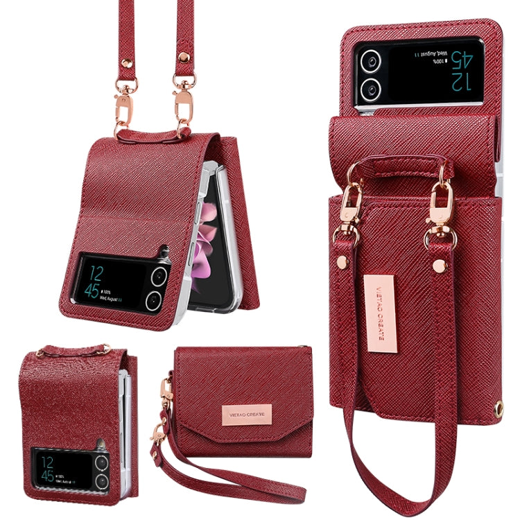 For Samsung Galaxy Z Flip3 5G VIETAO Portable Wallet Foldable PU Phone Case(Red)