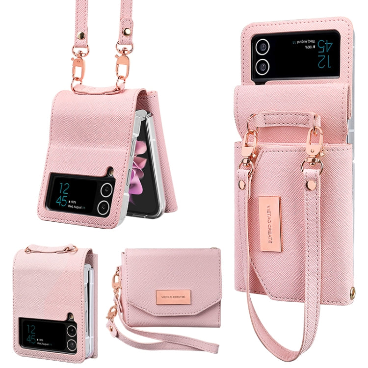 For Samsung Galaxy Z Flip3 5G VIETAO Portable Wallet Foldable PU Phone Case(Pink)