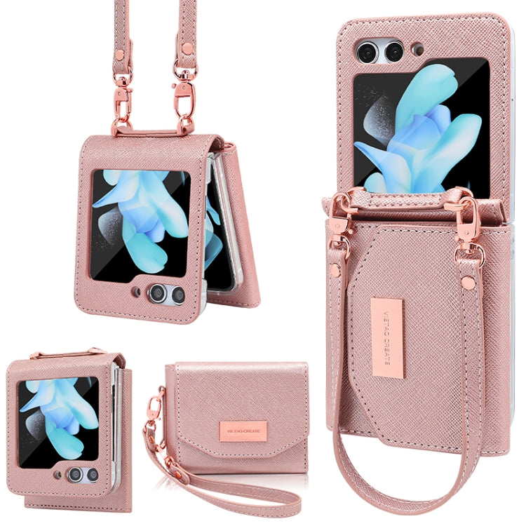 For Samsung Galaxy Z Flip6 / Flip7 FE VIETAO Portable Wallet Foldable PU Phone Case(Rose Gold)