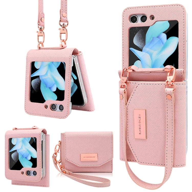For Samsung Galaxy Z Flip6 / Flip7 FE VIETAO Portable Wallet Foldable PU Phone Case(Pink)