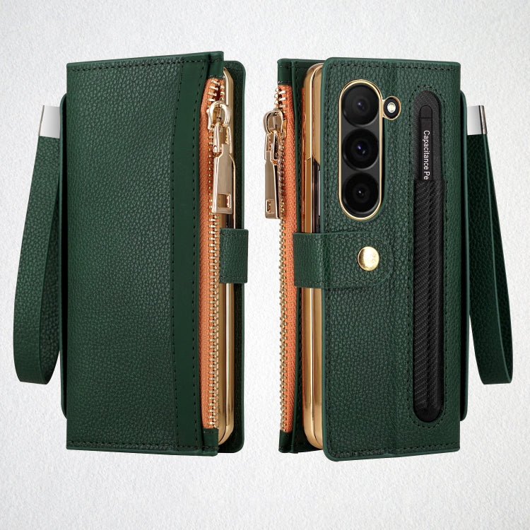 For Samsung Galaxy Z Fold5 VIETAO RFID Wallet Leather Phone Case with Wrist Strap(Green)