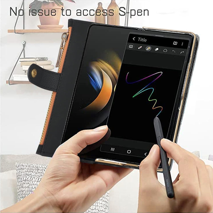 For Samsung Galaxy Z Fold5 VIETAO RFID Wallet Leather Phone Case with Wrist Strap(Brown)
