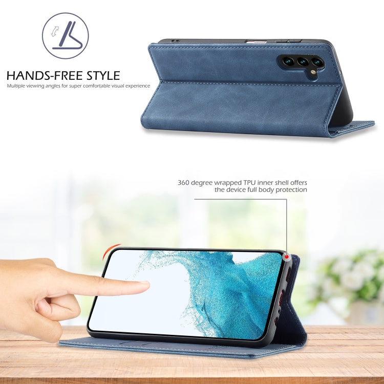 For Samsung Galaxy S24 FE 5G LC.IMEEKE Strong Magnetism Microfiber Leather Phone Case(Blue)