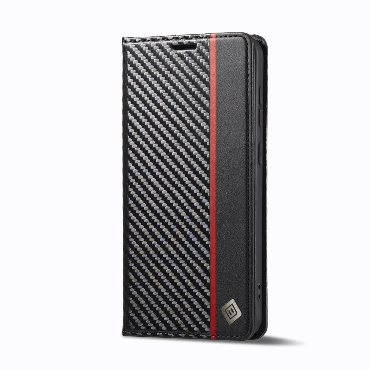 For Samsung Galaxy S25 5G LC.IMEEKE Carbon Fiber Leather Phone Case(Vertical Black)