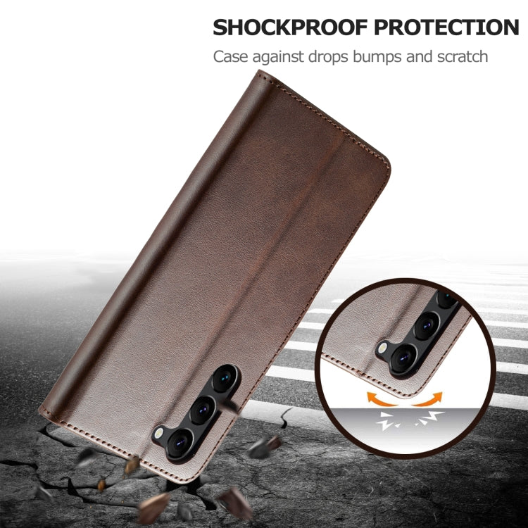For Samsung Galaxy S25+ 5G LC.IMEEKE Calf Texture Leather Phone Case(Coffee)