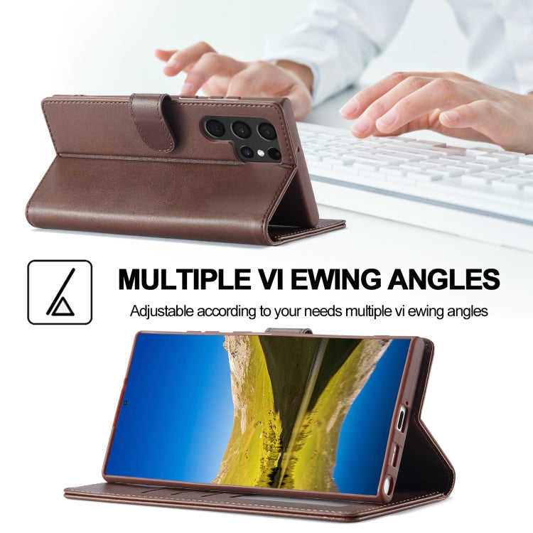 For Samsung Galaxy S25 Ultra 5G LC.IMEEKE Calf Texture Leather Phone Case(Coffee)