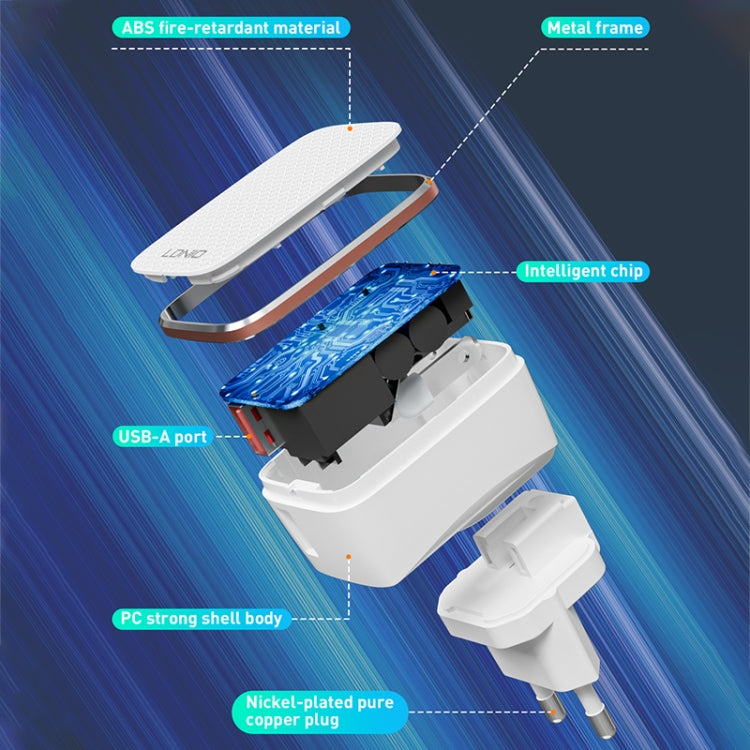 LDNIO A1204Q QC3.0 18W USB Fast Charger with 1m USB to 8 Pin Cable, Plug Type:EU Plug(White Gold)