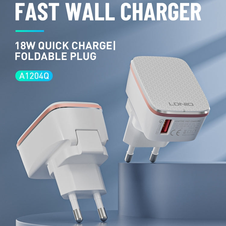 LDNIO A1204Q QC3.0 18W USB Fast Charger with 1m USB to USB-C / Type-C Cable, Plug Type:UK Plug(White Gold)