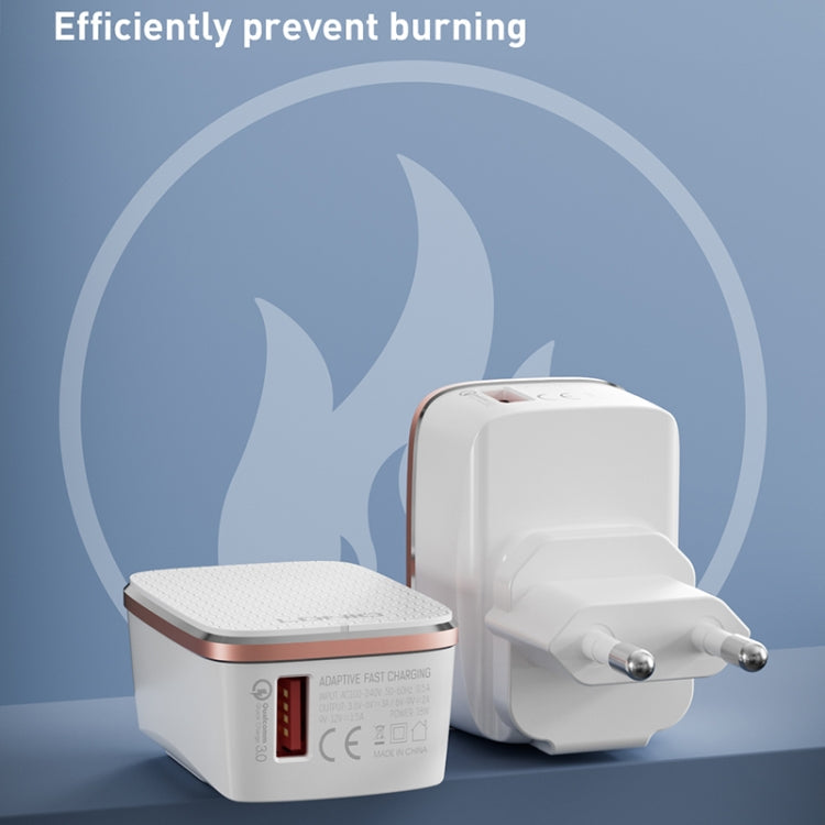 LDNIO A1204Q QC3.0 18W USB Fast Charger with 1m USB to USB-C / Type-C Cable, Plug Type:UK Plug(White Gold)