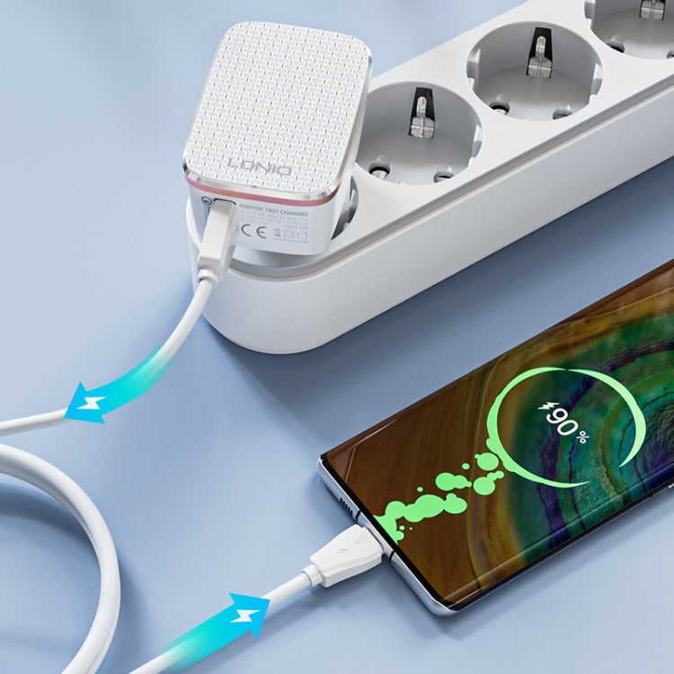LDNIO A1204Q QC3.0 18W USB Fast Charger with 1m USB to USB-C / Type-C Cable, Plug Type:US Plug(White Gold)