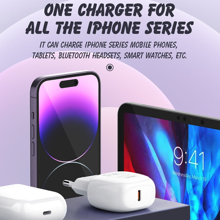 LDNIO A1206C PD27W USB-C / Type-C Fast Charger with 1m 8 Pin Cable, Plug Type:EU Plug(White)