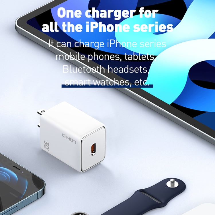 LDNIO A1508C PD30W USB-C / Type-C Fast Charger with 1m 8 Pin Cable(White)