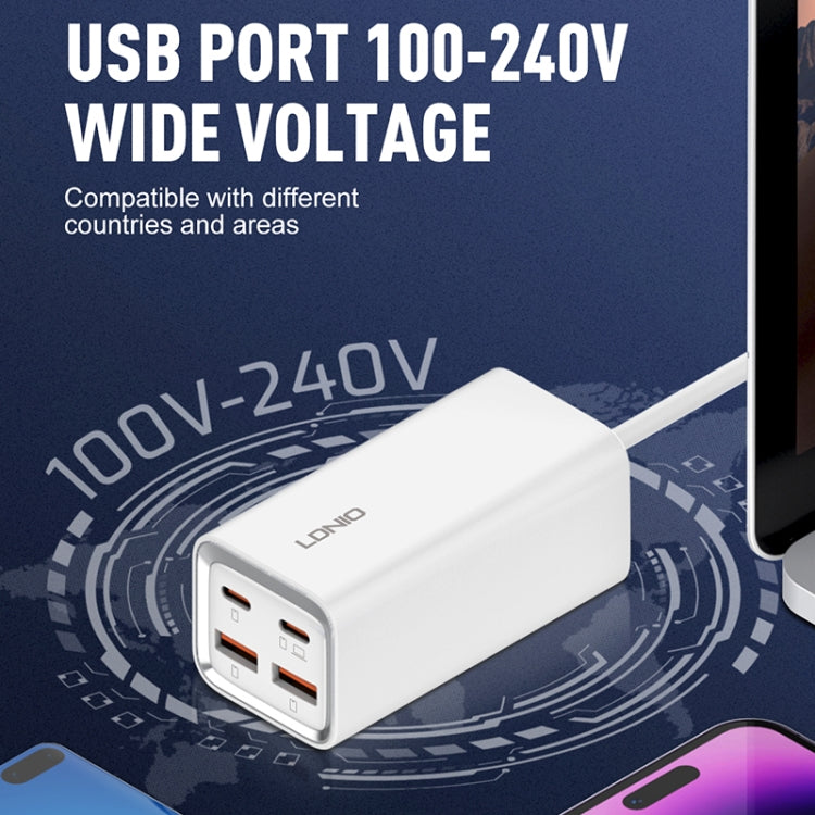 LDNIO A4610C PD65W Dual USB-C / Type-C + Dual USB Fast Charger, Cable Length: 1.5m, Plug Type:UK Plug(White)
