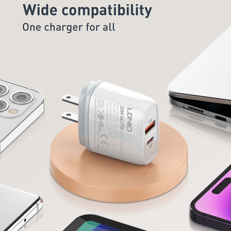 LDNIO Q229 QC3.0 / PD20W USB + Type-C Fast Charger with 1m USB to Type-C Cable, Plug Type:EU Plug(White)