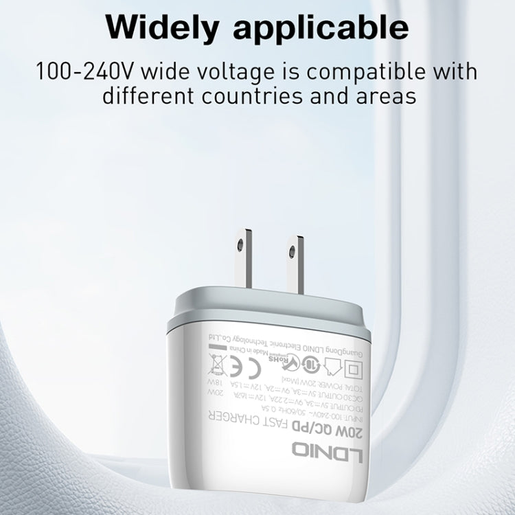 LDNIO Q229 QC3.0 / PD20W USB + Type-C Fast Charger with 1m USB to Type-C Cable, Plug Type:US Plug(White)
