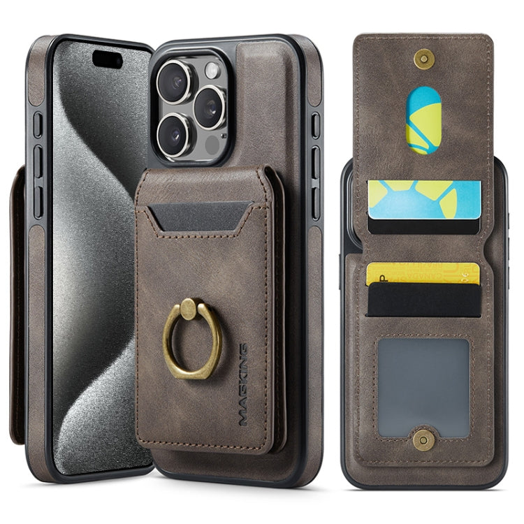 For iPhone 15 Pro Max MAGKING K1 MagSafe Detachable Wallet RFID Back Cover Phone Case(Coffee)