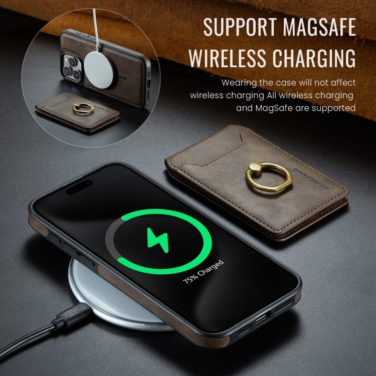 For iPhone 15 Pro Max MAGKING K1 MagSafe Detachable Wallet RFID Back Cover Phone Case(Coffee)