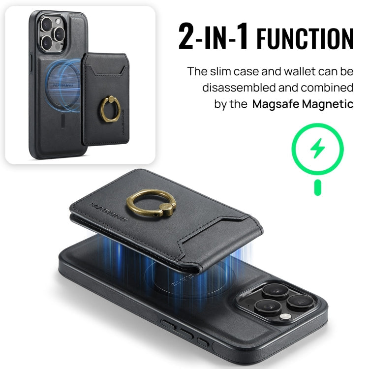 For iPhone 15 Pro Max MAGKING K1 MagSafe Detachable Wallet RFID Back Cover Phone Case(Black)