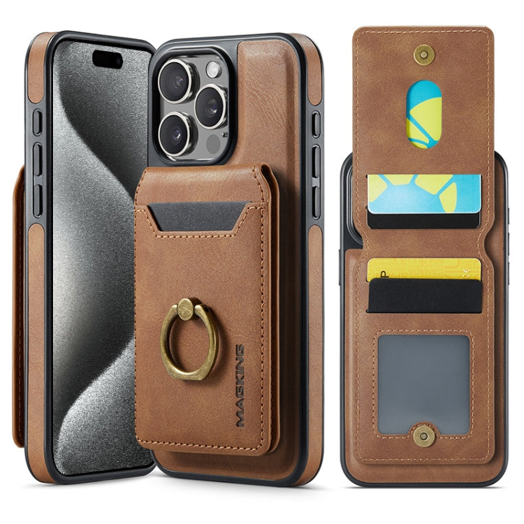 For iPhone 15 Pro Max MAGKING K1 MagSafe Detachable Wallet RFID Back Cover Phone Case(Brown)
