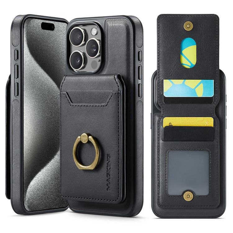 For iPhone 15 Pro MAGKING K1 MagSafe Detachable Wallet RFID Back Cover Phone Case(Black)