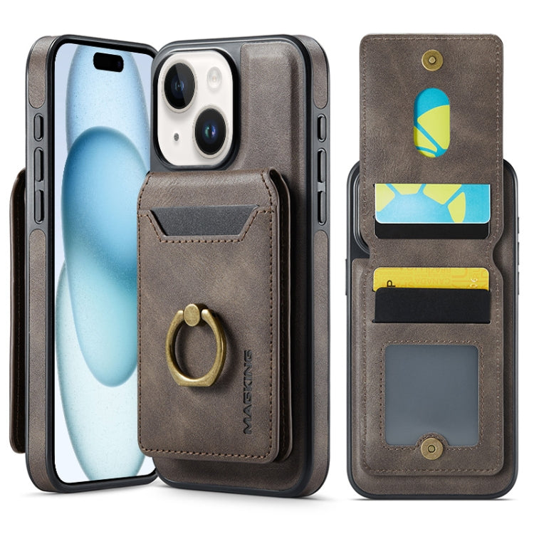 For iPhone 15 Plus MAGKING K1 MagSafe Detachable Wallet RFID Back Cover Phone Case(Coffee)