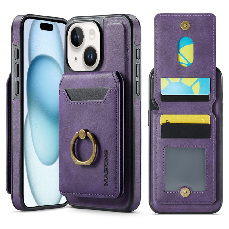For iPhone 15 Plus MAGKING K1 MagSafe Detachable Wallet RFID Back Cover Phone Case(Purple)