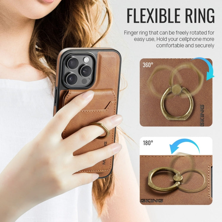 For iPhone 15 Plus MAGKING K1 MagSafe Detachable Wallet RFID Back Cover Phone Case(Brown)