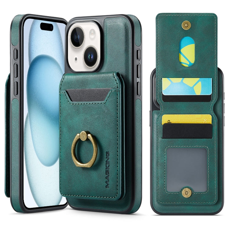 For iPhone 15 Plus MAGKING K1 MagSafe Detachable Wallet RFID Back Cover Phone Case(Green)
