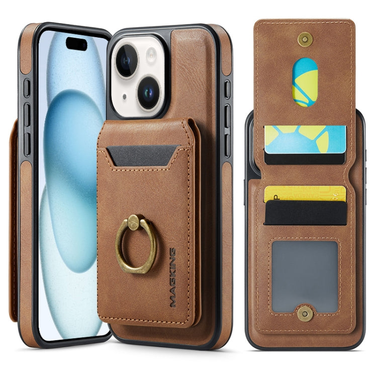 For iPhone 15 MAGKING K1 MagSafe Detachable Wallet RFID Back Cover Phone Case(Brown)