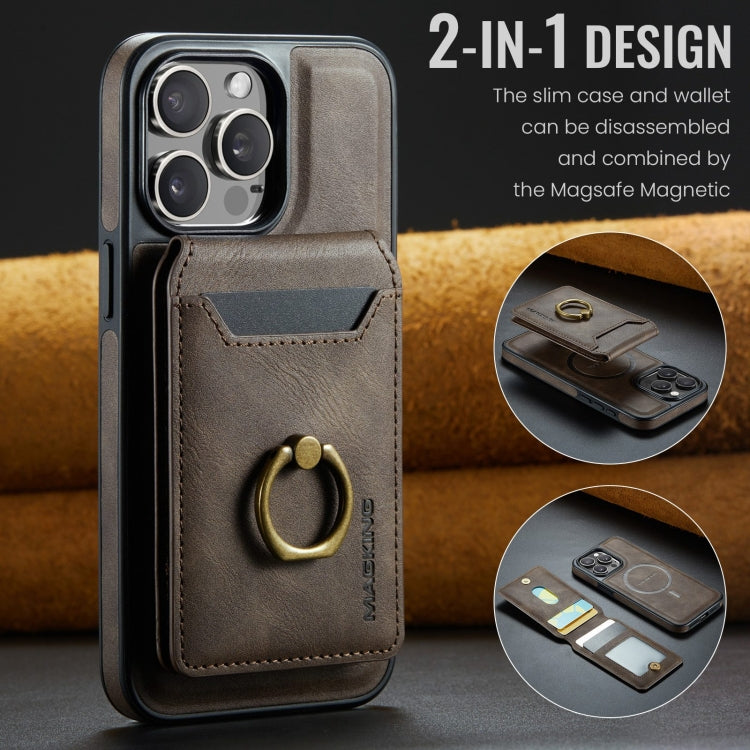 For iPhone 14 Plus MAGKING K1 MagSafe Detachable Wallet RFID Back Cover Phone Case(Coffee)